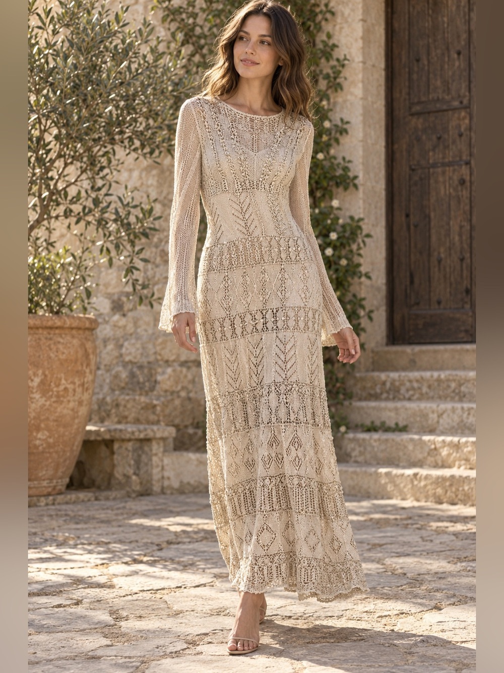 Levi’s Made & Crafted Cream Crochet Open Knit Maxi Dress Small